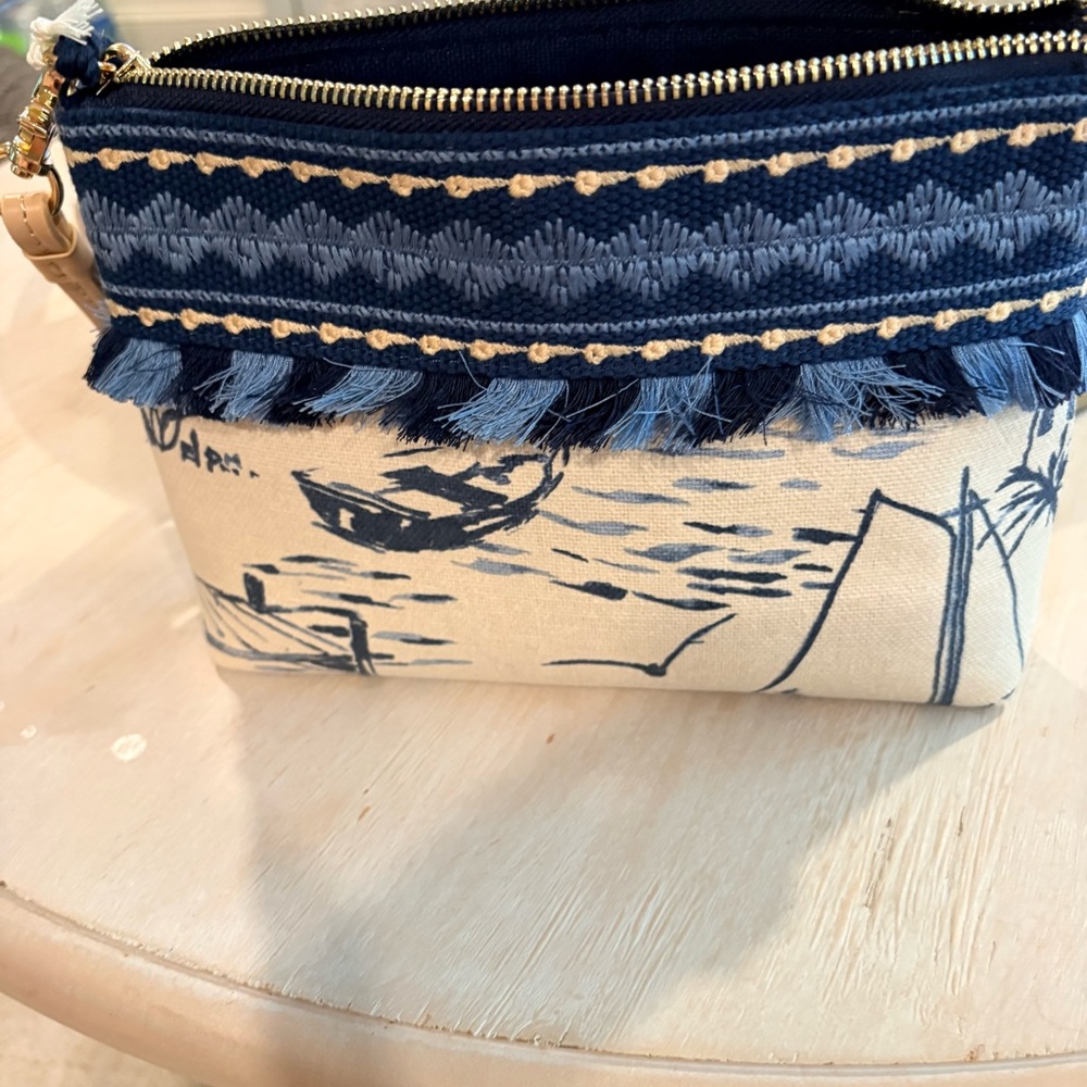 Spartina 449 Daise Seascape Wristlet Navy & Natural Canvas Tassel - Picture 4 of 6